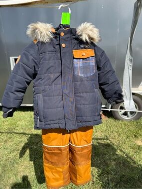 NOR Kids Navy and Orange Winter Snow Jacket and Pants Set